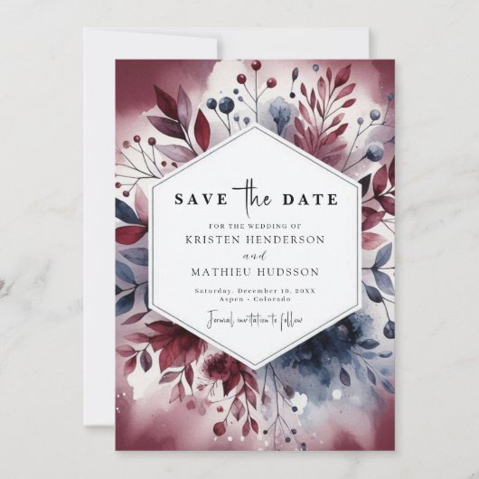 Elegant Script Bourgondië bruiloft Save The Date (Voorkant)