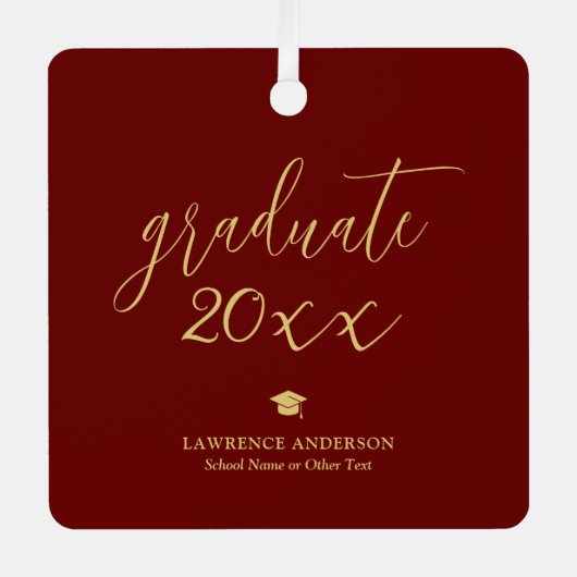 Elegant Script Bourgondië Gold 2024 Afstuderen Fot Metalen Ornament (Voorkant)