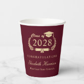 Elegant Script Bourgondië rood goud Afstuderen Papieren Bekers (Achterkant)
