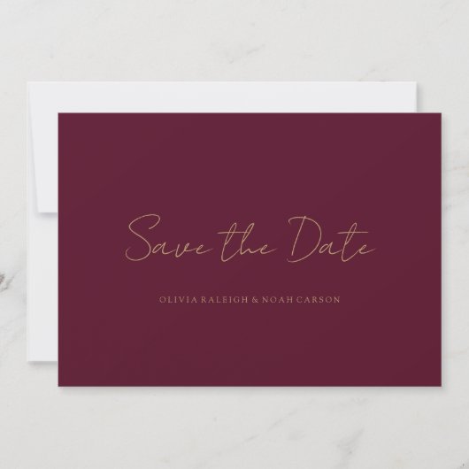 Elegant Script Bourgondië Save the Date Wedding Ka (Voorkant)