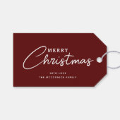 Elegant Script Bourgondië Vrolijk Kerstfeest Cadeaulabel (Voorkant (Horizontaal))