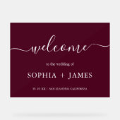 Elegant script Bourgondische minimalistische bruil Acryl Bord (Voorkant)