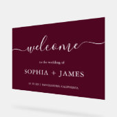 Elegant script Bourgondische minimalistische bruil Acryl Bord (Hoek)