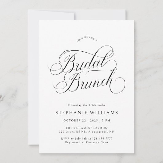 Elegant Script Bridal Brunch Invitation Kaart (Voorkant)