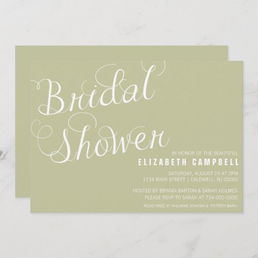 Elegant Script Bridal Shower-uitnodigingen Kaart (Voorkant / Achterkant)