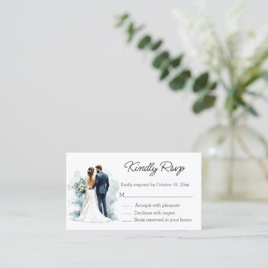 elegant script bride & groom rsvp wedding informatiekaartje (Staand voorkant)