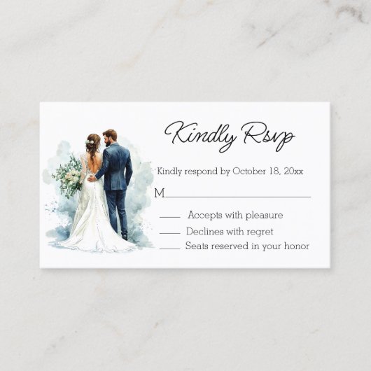 elegant script bride & groom rsvp wedding informatiekaartje (Voorkant)