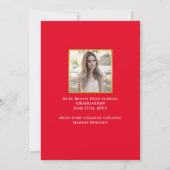 Elegant Script Bright Red Gold 2-foto Afstuderen Aankondiging (Achterkant)