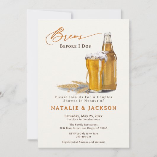 Elegant script brouwt voordat het koppels doucht kaart (Voorkant)