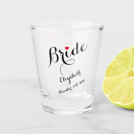 Elegant Script bruid Bachelorette bruiloft Shot Glas (Voorkant)