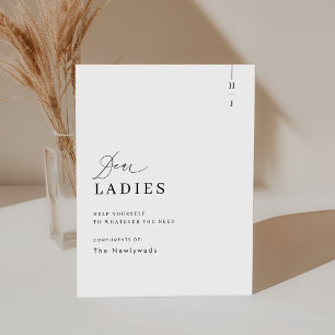 Elegant Script Bruiloft Badkamer Mand Reclamebord Met Voetstuk