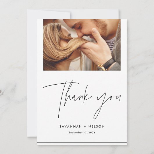 Elegant script bruiloft bedankkaart met foto (Voorkant)