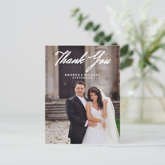 ELEGANT SCRIPT BRUILOFT BEDANKT BRIEFKAART (Staand voorkant)