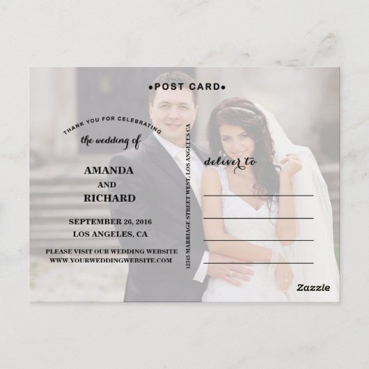 ELEGANT SCRIPT BRUILOFT BEDANKT BRIEFKAART (Achterkant)