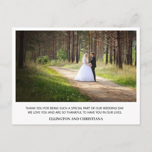 Elegant script bruiloft dank u 2 foto briefkaart (Achterkant)