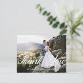 Elegant script bruiloft dank u 2 foto briefkaart (Staand voorkant)