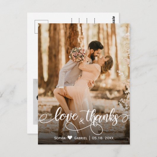 Elegant script bruiloft Dank u foto Briefkaart (Voorkant / Achterkant)