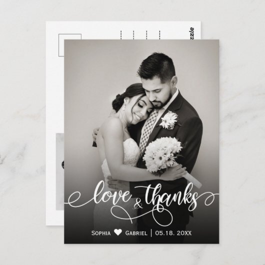 Elegant script bruiloft Dank u foto Briefkaart (Voorkant / Achterkant)