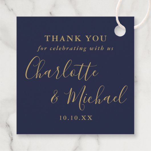 Elegant Script bruiloft dank u marine blauw goud Bedankjes Labels (Achterkant)