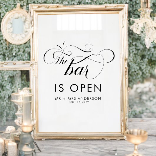 Elegant Script Bruiloft De Bar is Open Dranken  Poster