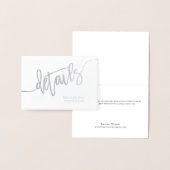 Elegant script bruiloft details behuizing zilver folie kaarten (Display)