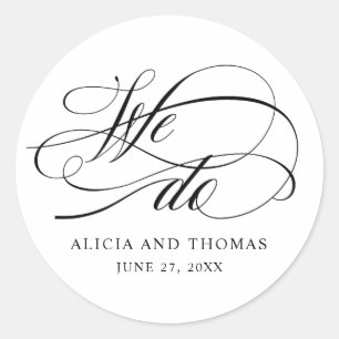 Elegant script bruiloft doen we ronde sticker
