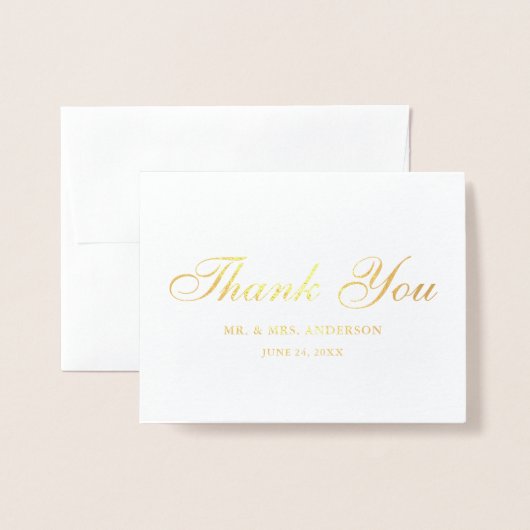 Elegant Script bruiloft foto dank u opmerking goud Folie Kaarten (Voorkant met envelop)