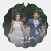 Elegant script bruiloft foto minimalistische vakan ornament kaart (Achterkant)