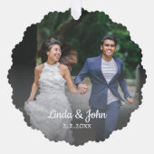 Elegant script bruiloft foto minimalistische vakan ornament kaart (Voorkant)