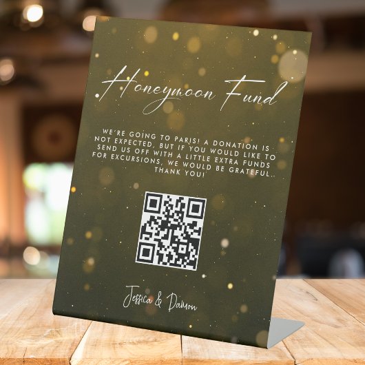 Elegant Script Bruiloft Huwelijksreis Fonds QR Cod Reclamebord Met Voetstuk