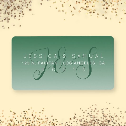 Elegant Script Bruiloft Ombre Groen Retouradres Etiket