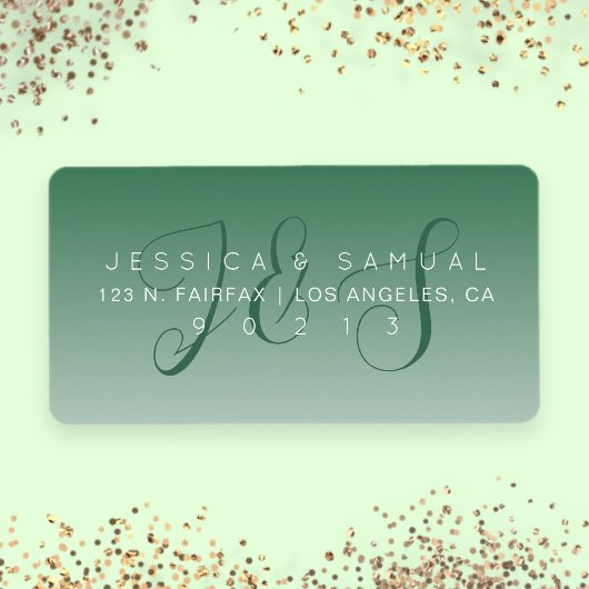 Elegant Script Bruiloft Ombre Groen Retouradres Etiket