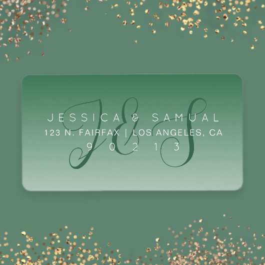 Elegant Script Bruiloft Ombre Groen Retouradres Etiket
