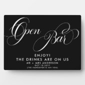 Elegant Script Bruiloft Open Bar Drink Menu Zwart Fotoplaat (voorkant)
