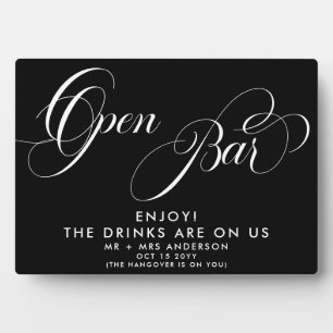 Elegant Script Bruiloft Open Bar Drink Menu Zwart Fotoplaat