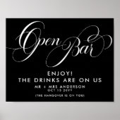 Elegant Script Bruiloft Open Bar Drink Menu Zwart Poster (Voorkant)