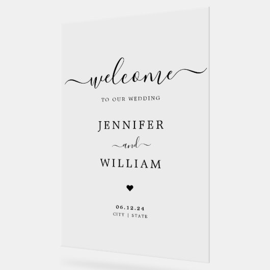 Elegant Script Bruiloft Party Welkom Zwart Acryl Bord (Hoek)