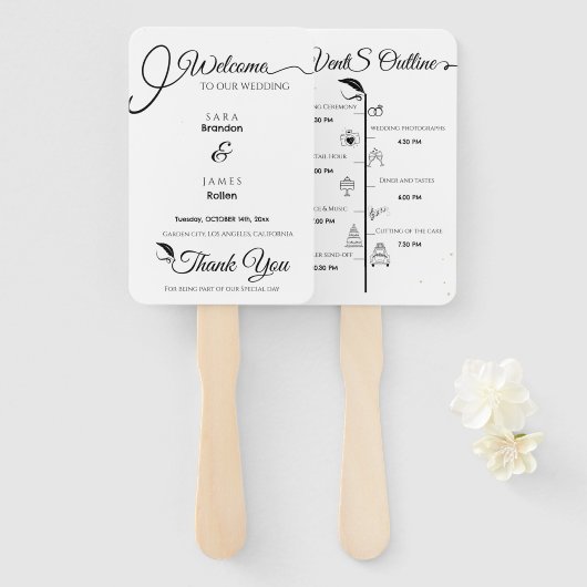 Elegant Script bruiloft programma en tijdlijn Handwaaier (Voorkant en achterkant)