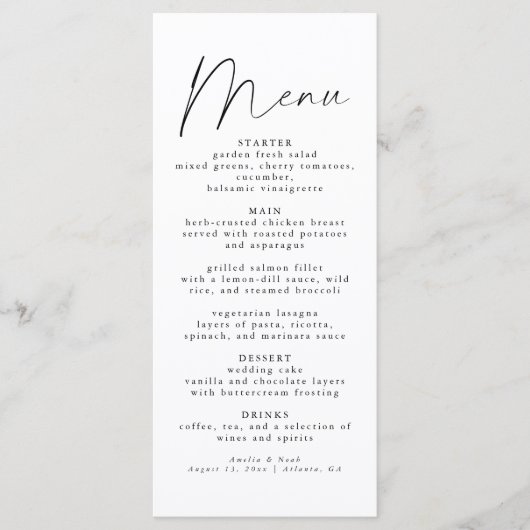 Elegant Script Bruiloft Receptie Diner Menu (Voorkant)