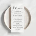 Elegant Script Bruiloft Receptie Diner Menu<br><div class="desc">Dit is een modern, elegant huwelijksmenu met een minimalistische lay-out en een uniek lettertype. Alle kleuren zijn bewerkbaar. // Voor overeenkomende design, zoek "ALICE" in de Sincerely By Nicole Zazzle winkel. * Als u van dit ontwerp houdt maar het niet beschikbaar voor iets ziet u zoekt, gelieve te contacteren me...</div>