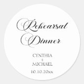 Elegant Script bruiloft repetitie diner Ronde Sticker (Voorkant)