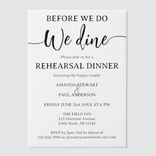 Elegant Script bruiloft repetitie diner Vellum Uitnodigingen (Voorkant)