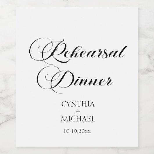 Elegant Script bruiloft repetitie diner Wijn Etiket (Enkel label)