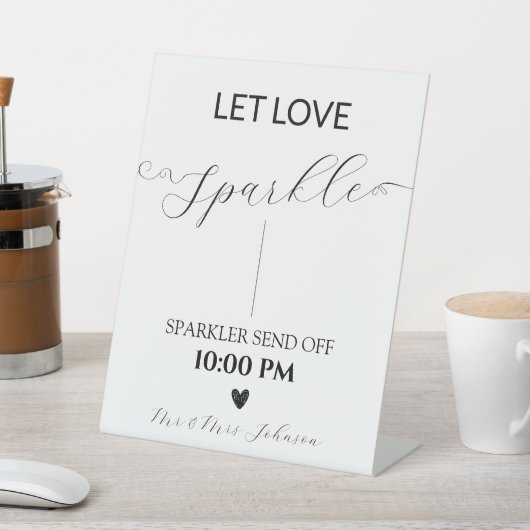 Elegant script bruiloft sparkler reclamebord met voetstuk (Insitu)