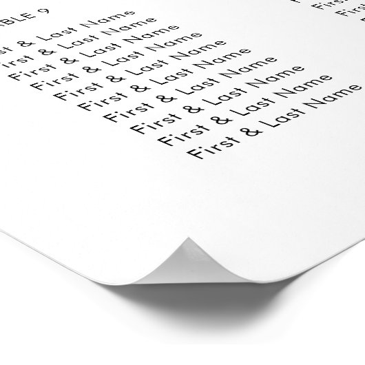 Elegant Script Bruiloft Tafel Zitgrafiek Poster (Hoek)