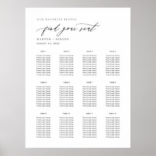Elegant Script Bruiloft Tafel Zitgrafiek Poster