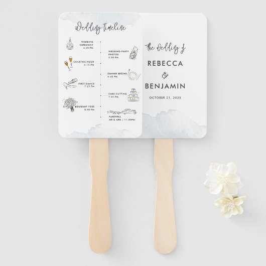 Elegant Script Bruiloft Tijdlijn en Welkom Handwaaier (Voorkant en achterkant)