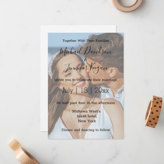 Elegant script bruiloft vervaagde foto uitnodiging (Voorkant / Achterkant in situ)