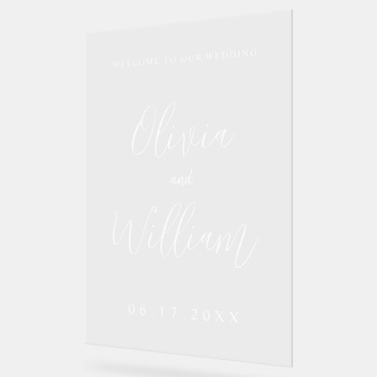 Elegant script bruiloft welkom transparant acryl bord (Hoek)