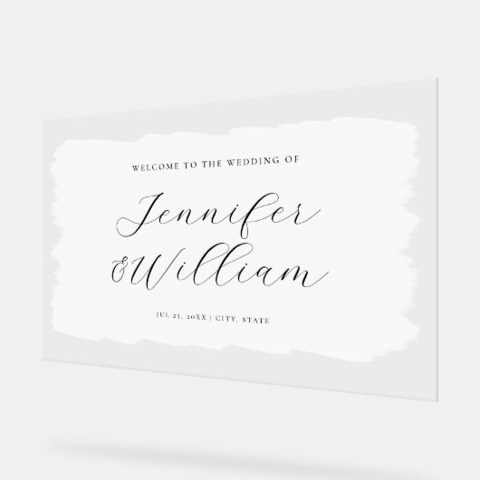 Elegant Script Bruiloft Welkom Verf Wit Zwart Acryl Bord (Hoek)